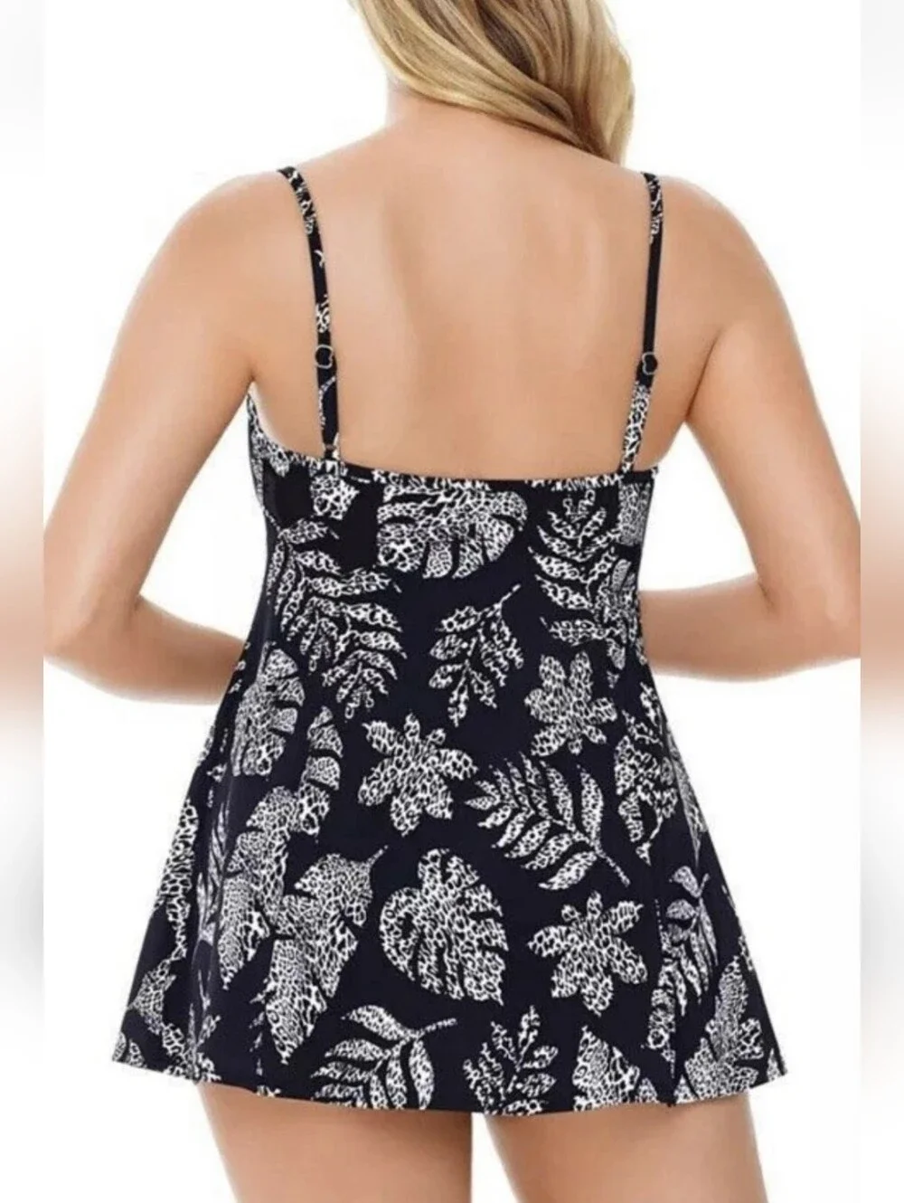 Swim Solutions Spotted Leaves Empire Waist Tummy Control Swimdress Size 24w - Picture 11 of 11